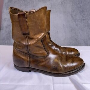 Vintage L.L. Bean Boots Mens 10 Pecos Roper Pull-On Brown Leather Distressed USA